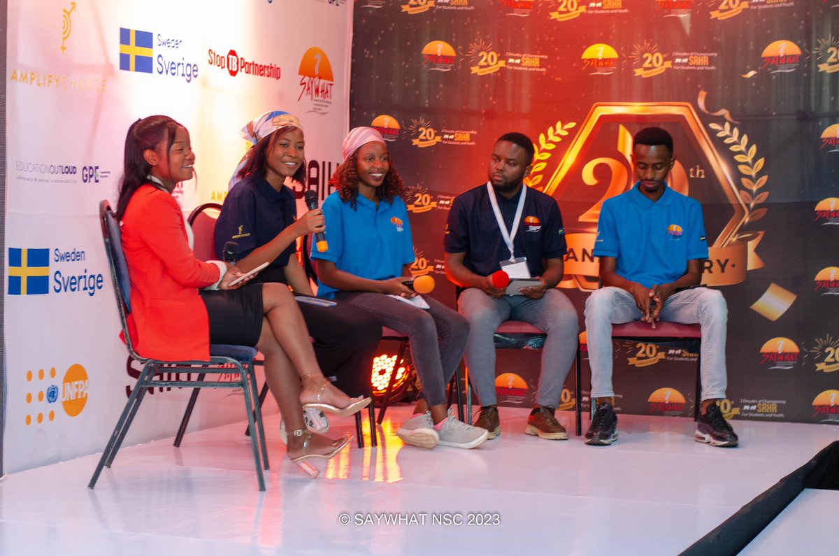 SAYWHATOrg's tweet photo. 1/5
We are now reflecting on what students want. A talk show led by Panashe Chibatamoto with @lihlee_moyo207 representing WebForLife, Munashe Chandiwana, representing Mugota @Qhubuthando an SRH Defender, and Kelvin Bepete, a TB Champion. Here are their contributions: https://t.co/2O9EjwO9c5
