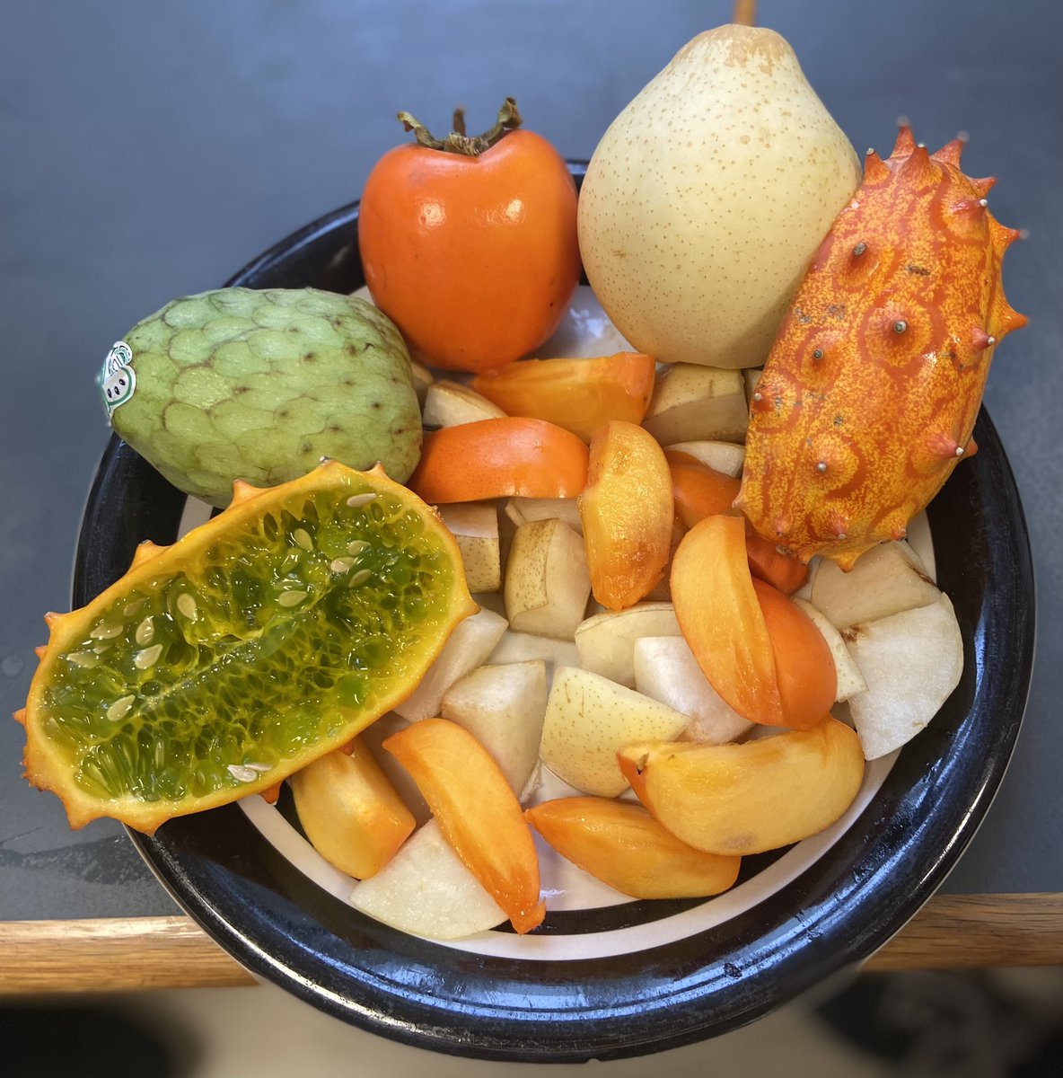 Frah_A's tweet image. Fancy Fruit Friday at work yesterday! 100 points to your Hogwarts house of choice if you can name the spiky fruit! @LGTSALT