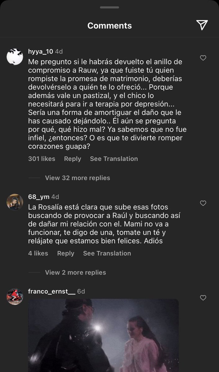 APALEAPALE's tweet photo. los comentarios que estan dejando las fans de rauw en la ultima foto de rosalia en ig son de verguenza https://t.co/90JXEEGyUo
