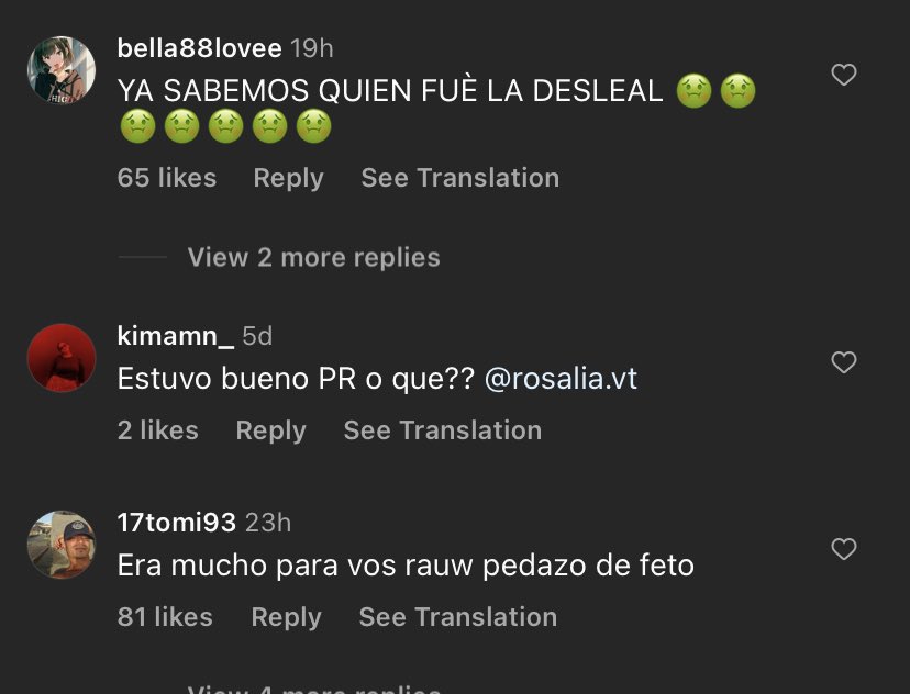 APALEAPALE's tweet photo. los comentarios que estan dejando las fans de rauw en la ultima foto de rosalia en ig son de verguenza https://t.co/90JXEEGyUo
