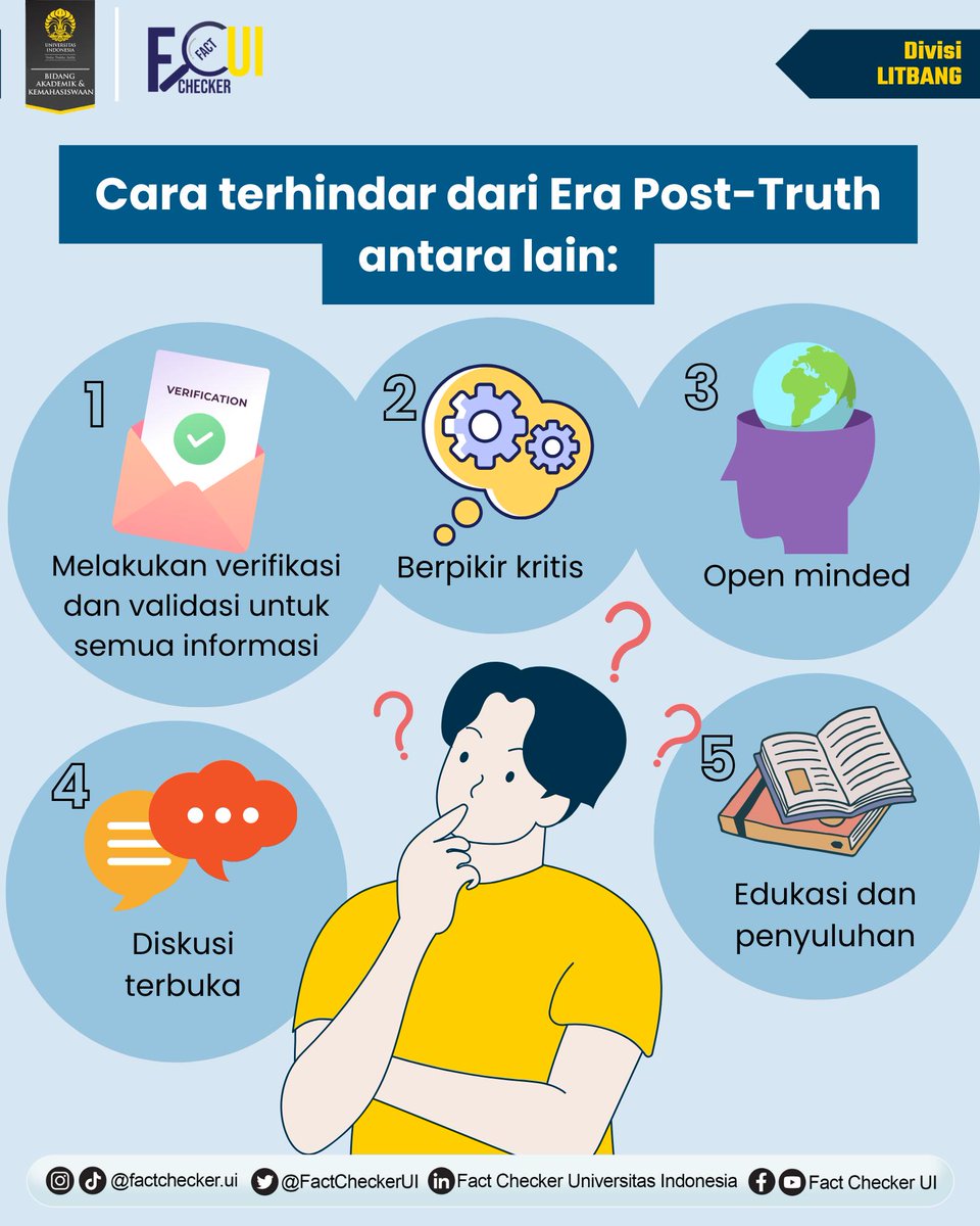 FactCheckerUI's tweet photo. Pasalnya, informasi yang beredar di media sosial dan internet seringkali tidak dilengkapi dengan sumber yang jelas. Selain itu, informasi tersebut juga seringkali dibuat dengan sedemikian rupa sehingga terlihat meyakinkan, padahal sebenarnya tidak. https://t.co/fkBCHtVpgi