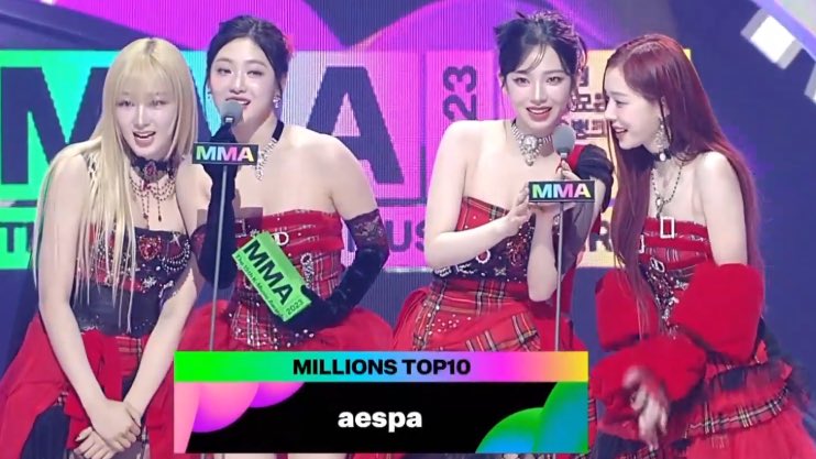 Congratulations to #aespa for winning ‘MILLIONS TOP10’ Award at the 2023 MelOn Music Awards 🎉 #MMA2023 #MelOnMusicAwards