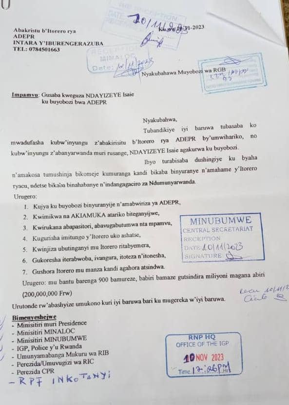 flashfmrw's tweet image. Bamwe mu banditse uru rwandiko batawe muri yombi na @RIB_Rw bakurikiranweho inyandiko mpimbano. Aba bashakaga ko Ndayizeye Isaïe uyobora #ADEPR yeguzwa kuri uyu mwanya.