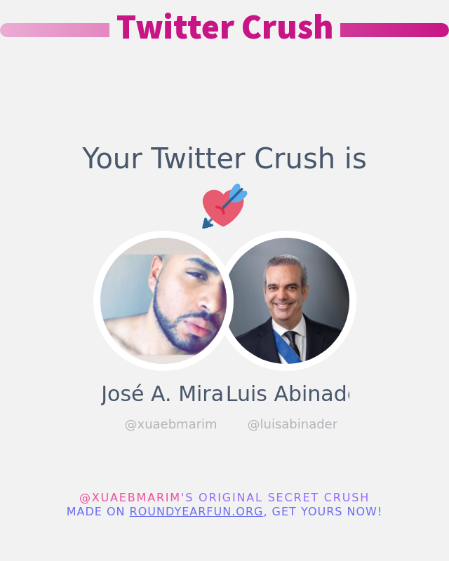 Mi Crush en Twitter es: <a href="/luisabinader/">Luis Abinader</a>

➡️ funxgames.me/twittercrush?l…