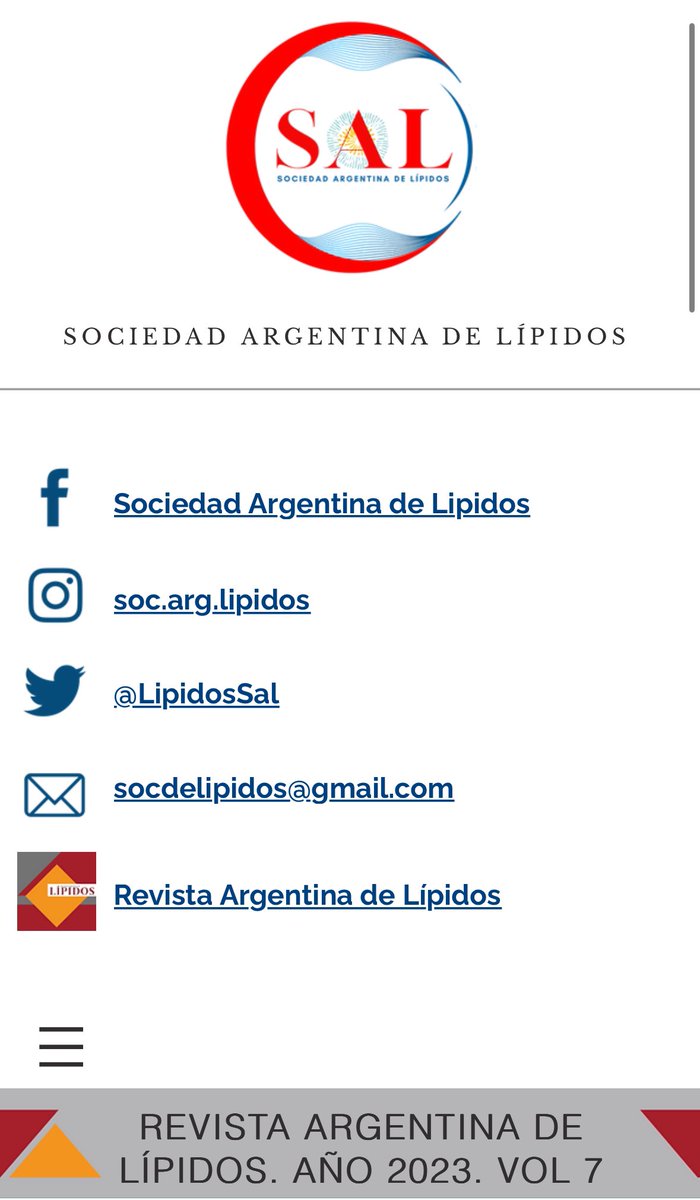 Pablo Corral MD (@drpablocorral) on Twitter photo ☝️Nuevo número de la Revista de la <a href="/LipidosSal/">Sociedad Argentina Lípidos (SAL)</a>
👉Medir o estimar el LDLc, ¿cómo, cuándo y por qué? Un debate actual
👉Fuerza prensil y espesor del tejido adiposo epicárdico y su relación con el riesgo de diabetes mellitus según la escala de FINDRISC validada para Latinoamérica ☝️Nuevo número de la Revista de la <a href="/LipidosSal/">Sociedad Argentina Lípidos (SAL)</a>
👉Medir o estimar el LDLc, ¿cómo, cuándo y por qué? Un debate actual
👉Fuerza prensil y espesor del tejido adiposo epicárdico y su relación con el riesgo de diabetes mellitus según la escala de FINDRISC validada para Latinoamérica