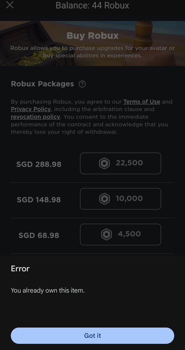 JackKnight122's tweet photo. I have an robux error cause I bought 800 robux it glitch now I can't buy anymore 800 robux I hope you can help me fix it @Roblox https://t.co/4HEWIun6zy