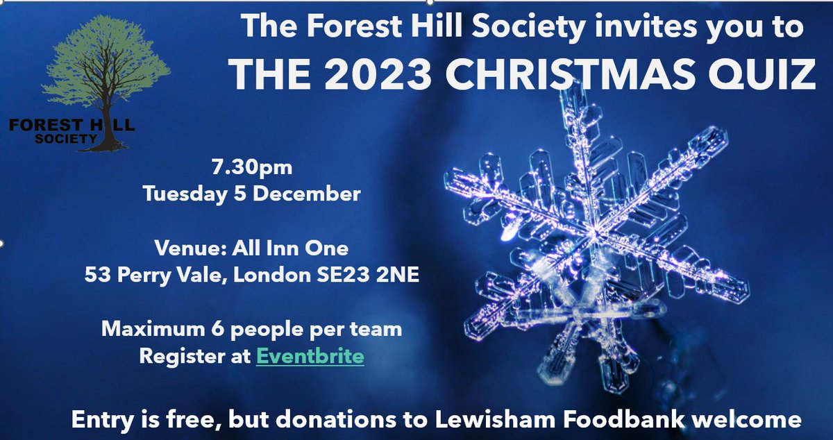 🎄🎉 Exciting news! Our Christmas Quiz at @AllInnOne1 is almost here! Join us Tuesday at 7:30PM for a night of fun, challenges, and prizes. 🌟 Book now for the last few places. 🎁 Plus, it's for a great cause! We're supporting @lewishamfood 🌟 eventbrite.co.uk/e/the-forest-h…