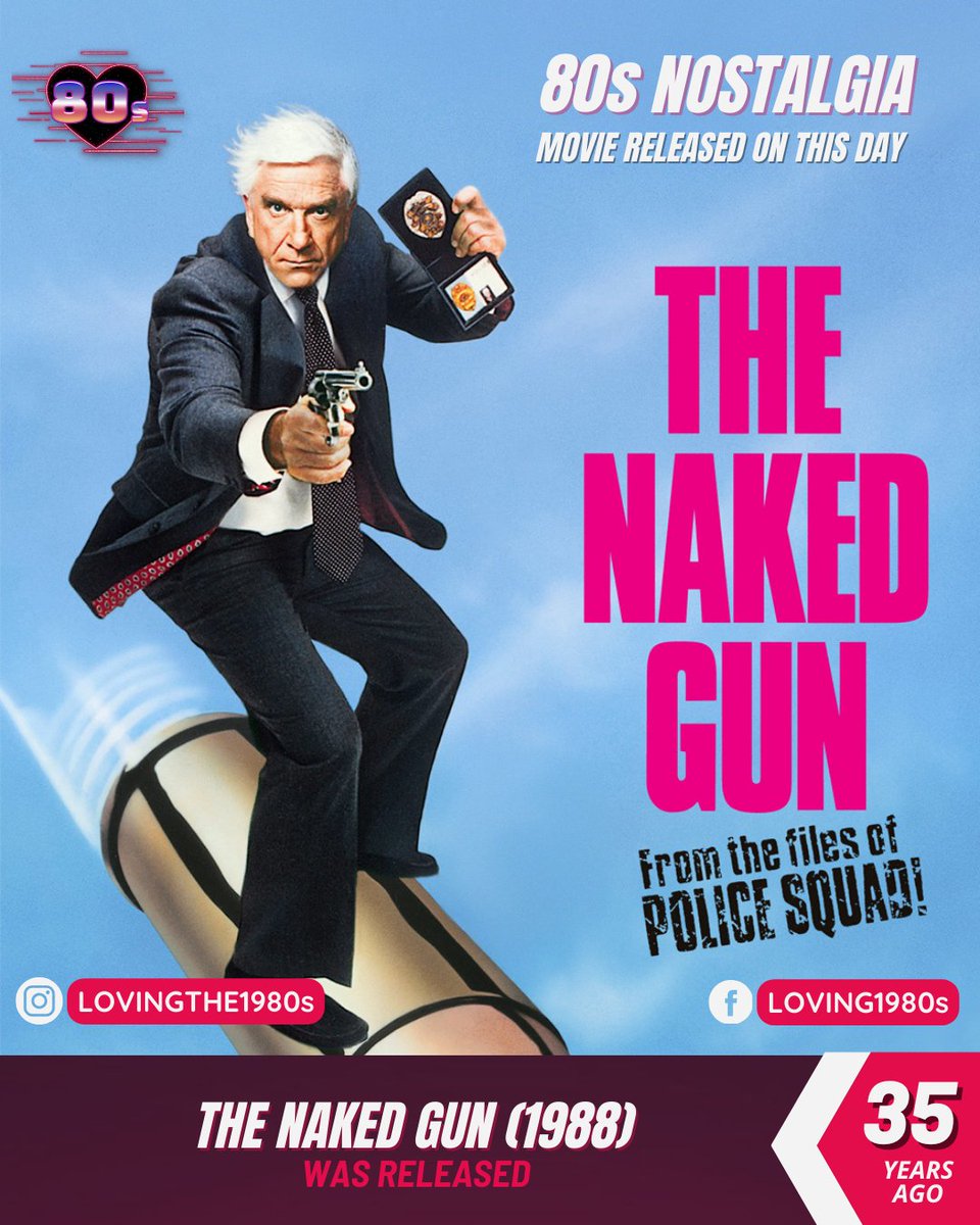 Which classic 80s comedy was released 35 years ago today? The Naked Gun (1988)

🎥 #Lovingthe80s #80sNostalgia #80smovie #80scomedy #TheNakedGun #LeslieNielsen