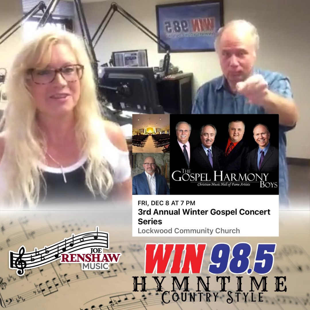 Join us tomorrow, Sunday, 12/3 between 7:30 and 8:30am on  #HymnTime as we talk about our #WinterGospelConcertSeries 7pm with @GHarmonyBoys at #LockwoodCommunityChurch

Ephesians 5:19

#HymntimeCountryStyle #JoeRenshawMusic #MusicMinistry #GospelMusic