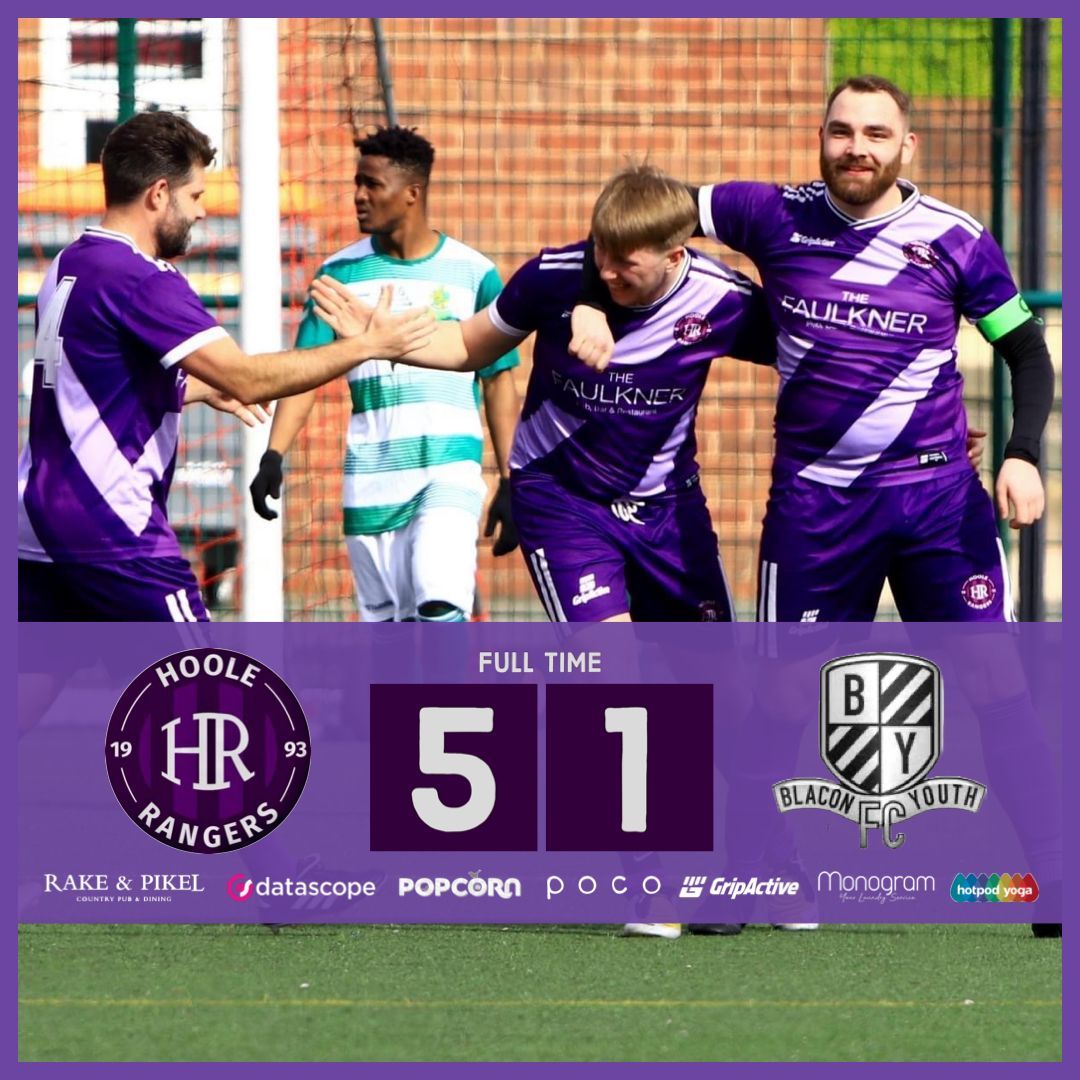 HooleRangers's tweet image. 𝗙𝗨𝗟𝗟 𝗧𝗜𝗠𝗘 ⚽️

#HRFC 5-1 Blacon Youth

⚽️⚽️⚽️ 5’, 20’, 43’ @joshleach08
⚽️ 54’ @ConnorHowley6
⚽️ 77’ @callumjones278

Five goals, three points and a massive performance from the Purples this afternoon at the Uni. 🟣⚪️

#HRFC💜