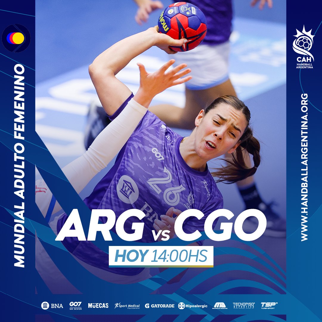 ¡JUEGA ARGENTINA! 🇦🇷⚔️

🏆 Mundial Adulto Femenino #DENNORSWE2023
🗓️ Fecha 3 - Grupo H
🆚 República de Congo 🇨🇬
⏰ 14:00hs
🏟️ Arena Nord, Frederikshavn 🇩🇰
📺 <a href="/TyCSports/">TyC Sports</a> / <a href="/DSports/">DSPORTS</a>