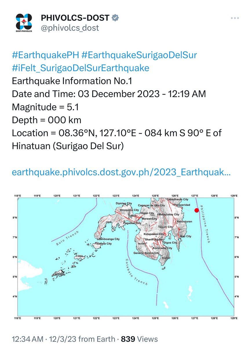 arielrojasPH's tweet image. 2 major aftershocks at magnitude 6.1 at 12:03 am and M5.1  at 12:19 am offshore southern Surigao del Sur. #EarthquakePH #linog