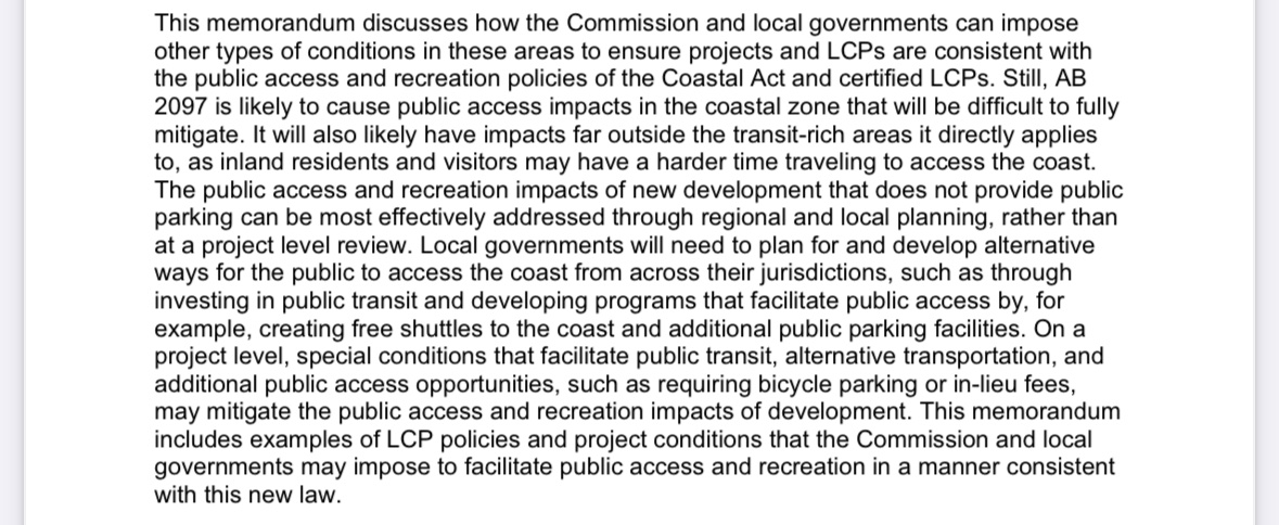 Did you know @TheCACoast wrote a 14-page memo criticizing AB2097 and discussing ways how they and local governments can get around it?

This is a rogue agency. They don’t believe they should follow state law, and actively attack efforts to reign them in (e.g SB423)