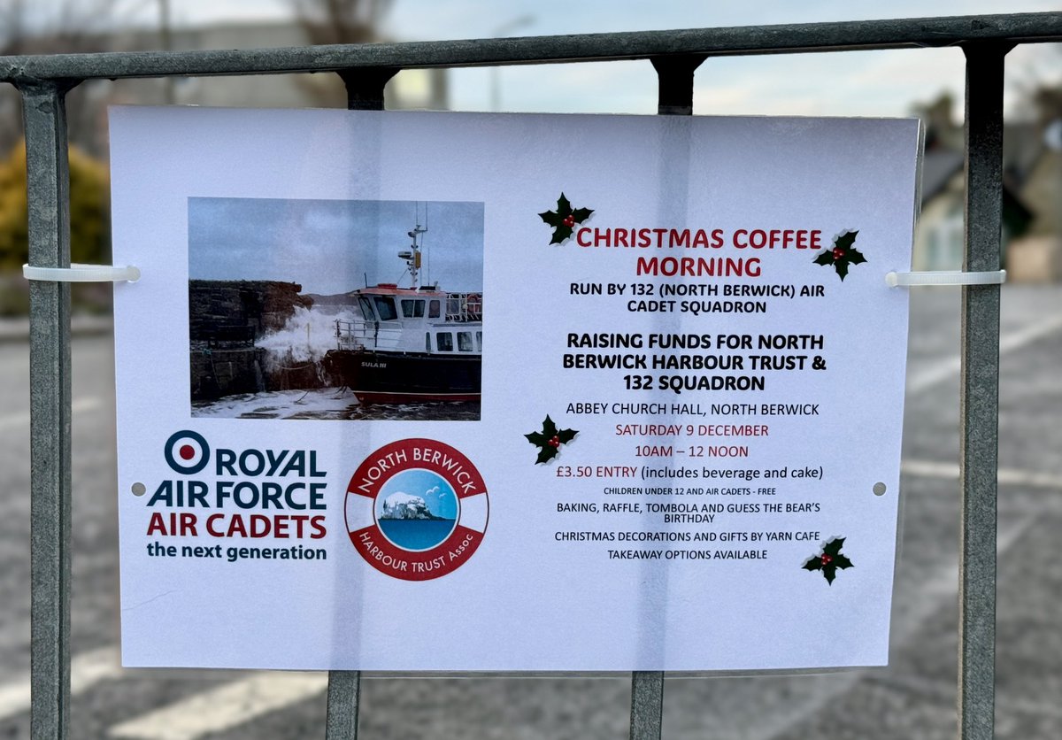 northberwickcom's tweet image. Christmas Coffee Morning
Raising funds for the North Berwick Harbour Trust &amp;amp; 132 Squadron.
Abbey Church Hall, North Berwick - Saturday 09 December.
#northberwick