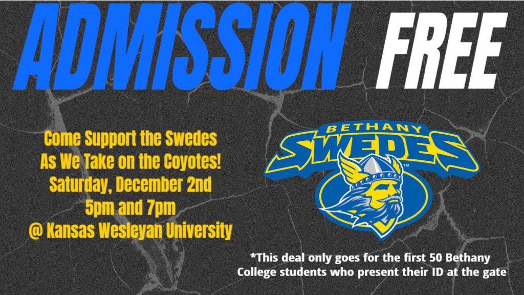 🚨Attention Bethany College Students🚨: Come support both basketball teams tomorrow night as they take on the rivals from up north in a double-header. First tipoff is at 5:00pm

Don't hide that Swede pride!!