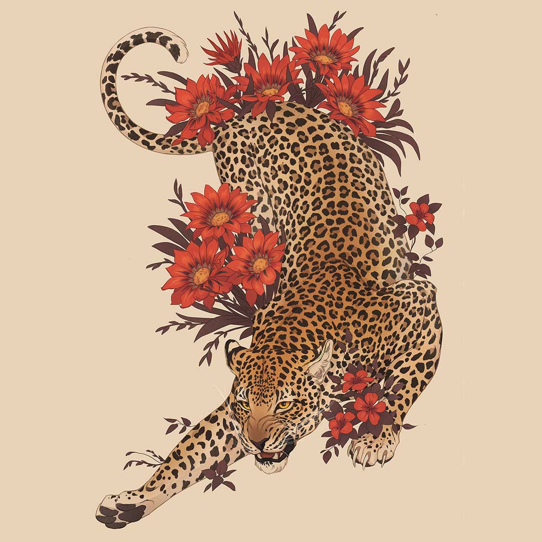 tiger no humans flower red flower hibiscus animal focus simple background  illustration images