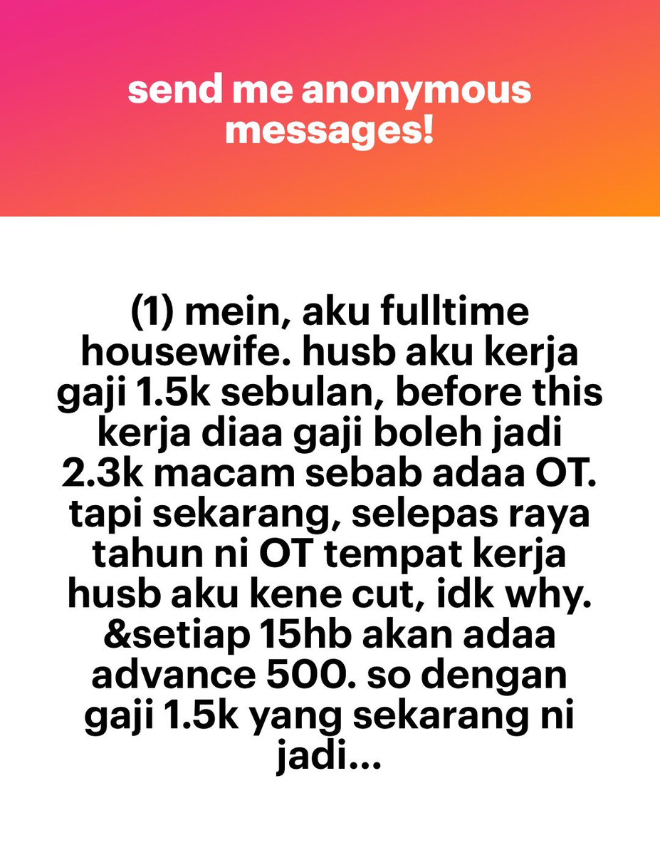 meinmokhtar's tweet photo. Luahan fulltime housewife. Kisah ni betul betul tak ikut mazhab twitter langsung pasal berkahwin. Semoga dimurahkan rezeki and berbahagia selalu anon. https://t.co/JoRXmyQULS