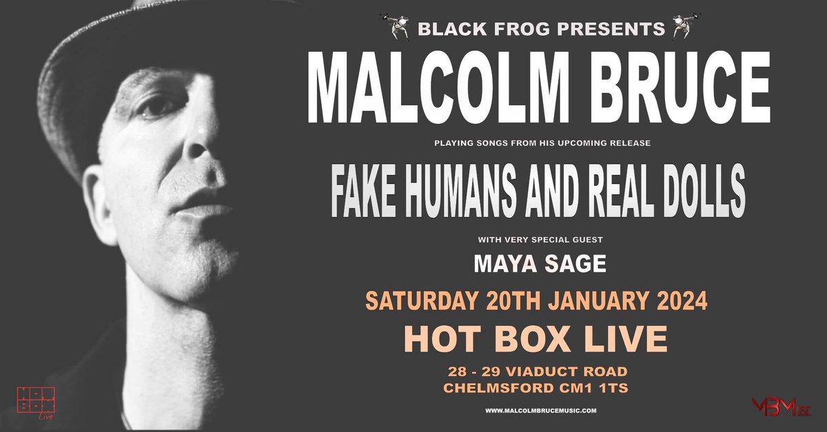 TheTouristTrail's tweet photo. 🎸 #MalcomBruce  &amp; #MayaSage Live 🎤
📆 20 January
🎟️ @B_Frog_Presents Hot Box Live Events, #Chelmsford
🔗 https://t.co/bllbcXYdyC 

An unforgettable musical journey awaits! Malcolm Bruce, son of #Cream's #JackBruce, and versatile Maya Sage. Don't miss out! #LiveMusic https://t.co/s1B0C2tRbE