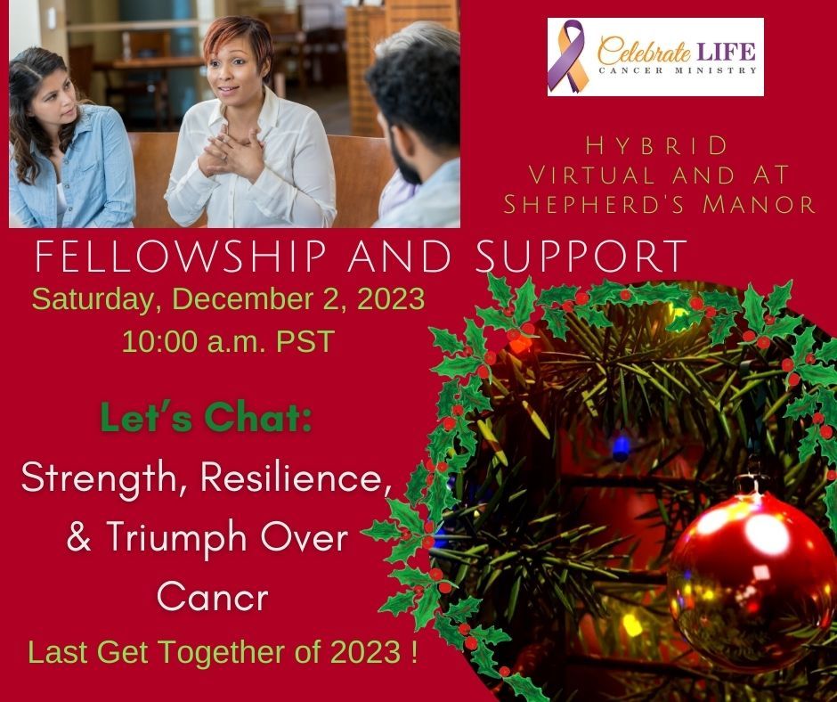 Reminder: Join us for today's monthly support group. It's the last one of 2023!
Let's chat! Strength, Resilience &amp; Triumph Over Cancer
📅 Date: Sat 12/2/23
🕒 Time: 10 am - 11:30 am
📍 Place: Shepherd's Manor, Inglewood, CA
us02web.zoom.us/j/83201478400 🌸
#CancerSurvivorsSupportGroup