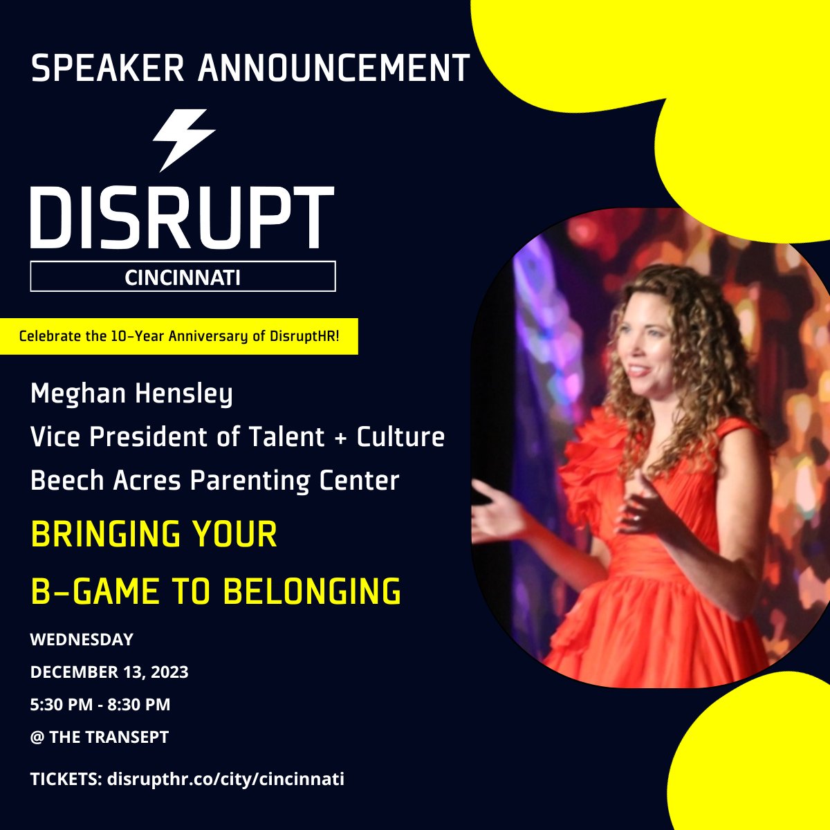 📣 SPEAKER ANNOUNCEMENT 📣 

Meghan Hensley - VP of Talent + Culture at Beech Acres Parenting Center will share about Bringing Your 'B' Game to Belonging!

Celebrate the 10th Anniversary of <a href="/Disrupt_HR/">DisruptHR</a> at DisruptHR Cincinnati 8.0 on 12/13 disrupthr.co/city/cincinnat…

#DisruptHRCincy