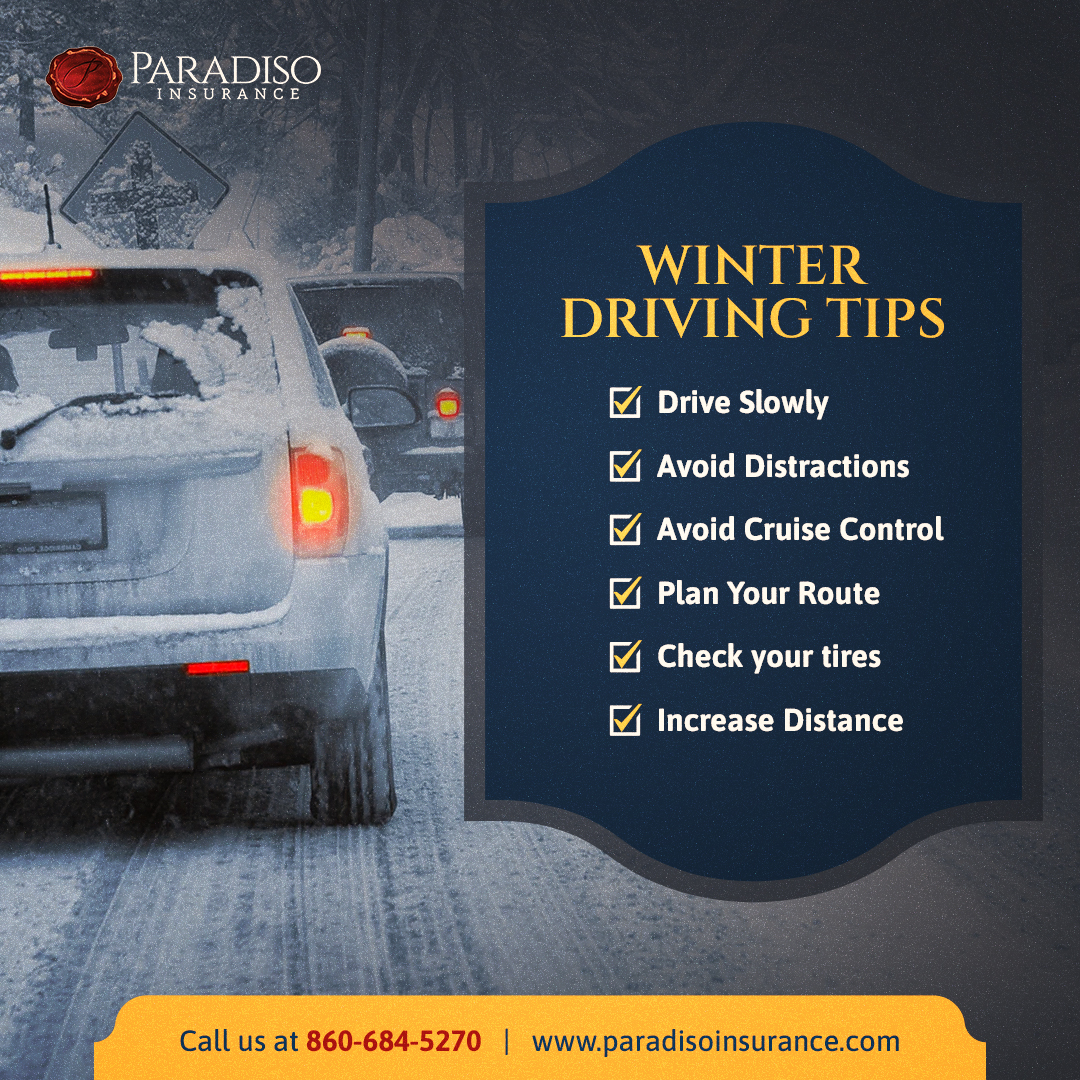 Winter driving can be challenging due to adverse weather conditions such as snow, ice, and reduced visibility. To stay safe on the road during the winter, consider these safety tips: 

#paradisoinsurance #winterdriving #autoinsurance