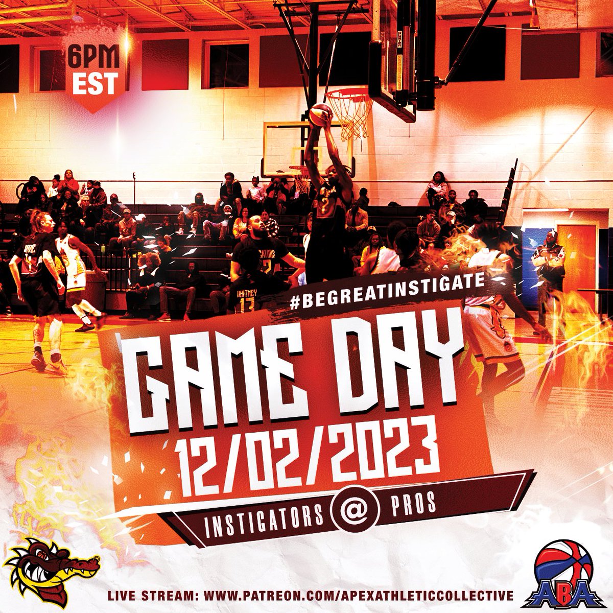 Join us tonight at 5pm ET on our Patreon as we broadcast live from Lousville, KY as YOUR Instigators take on the Pros in a week 5 ABA clash!

#basketball #prosports #sports #louisville #clintonindiana #terrehaute #vermillion #vigo #aba #livestream