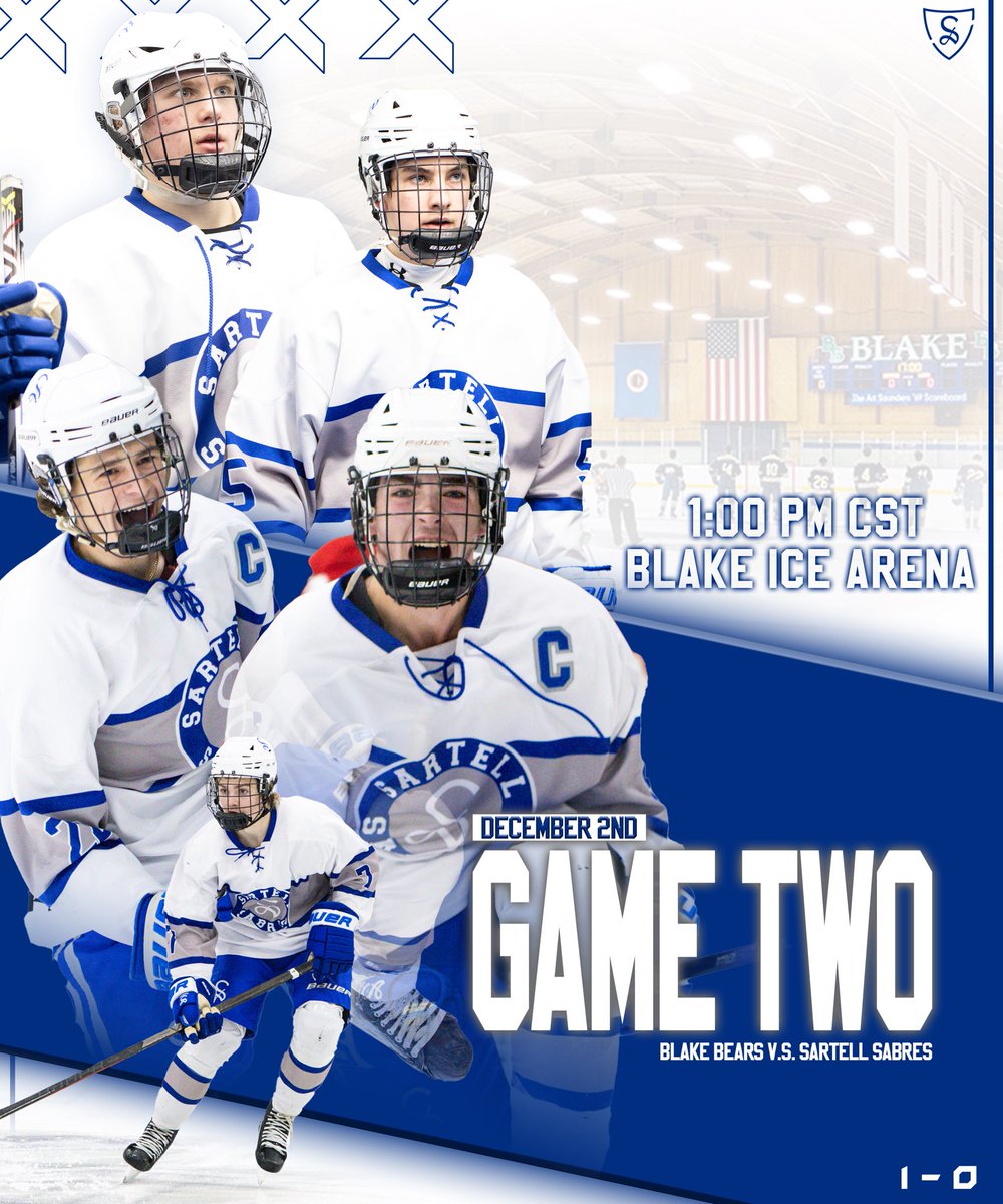 #SABREGAMEDAY

🆚 Blake
🕰️ 1:00 PM
📺 nfhsnetwork.com/events/the-bla…
📍 Blake School Ice Arena 
#OneTeamOneDream