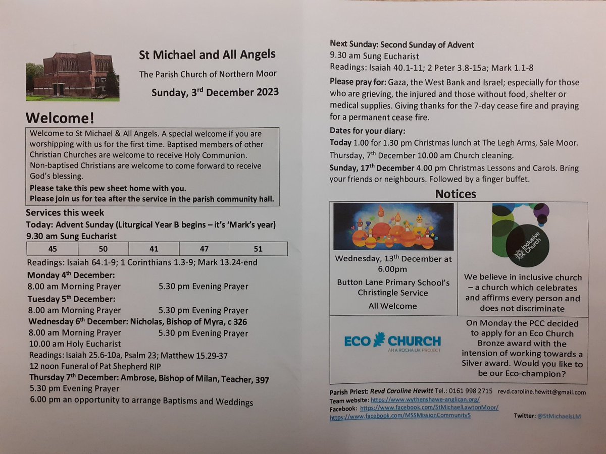 This week's pew sheet with our daily services, readings and notices.