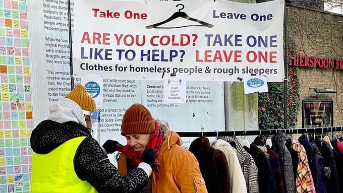 “If you’re cold, take one. If you can help, leave one” As temperatures plummet, #TakeOneLeaveOne are having our annual 'celebrity press launch' 8 December, 1pm, Vauxhall underpass If you'd like to set up a clothes rail where you are, DM me for a free TOLO banner & starter pack