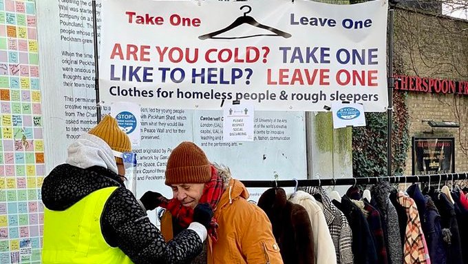 StefSimanowitz's tweet photo. “If you’re cold, take one. If you can help, leave one”

As temperatures plummet, #TakeOneLeaveOne are having our annual "celebrity press launch"

8 December, 1pm, Vauxhall underpass

If you'd like to set up a clothes rail where you are, DM me for a free TOLO banner &amp; starter pack https://t.co/cTBEMqRI46