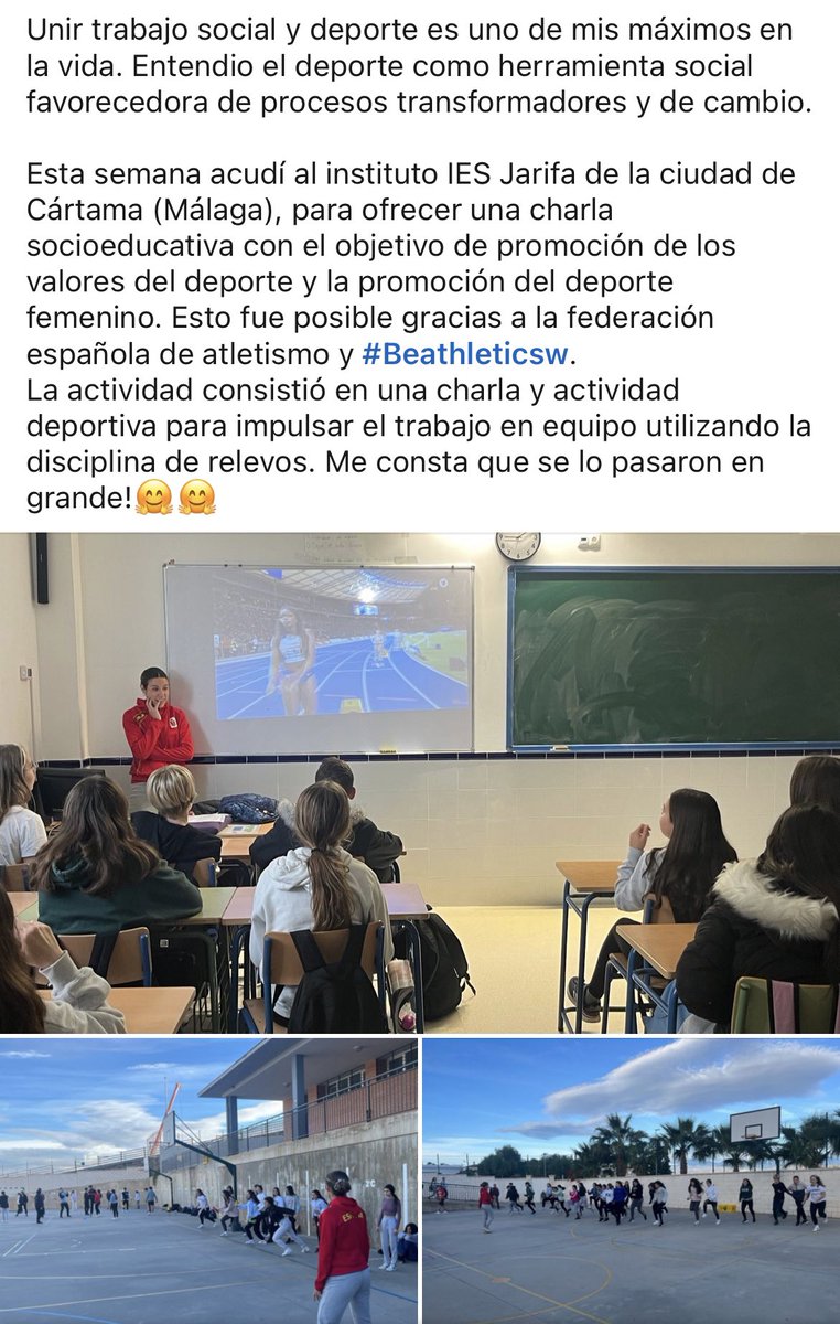 Soy y seré SIEMPRE defensora máxima del poder de desarrollo personal , transformador  y de cambio social que tiene la práctica deportiva. 
Y cómo no puede ser de otra forma… utilizando mi querida disciplina de relevos💜💜
<a href="/atletismoRFEA/">atletismoRFEA</a> <a href="/BeAthleticsW/">BeAthletics! Women</a> 
<a href="/DeporteFem/">EsportiVA + Deporte Fem</a> <a href="/deporte_todos/">DEPORTE PARA TODOS</a>