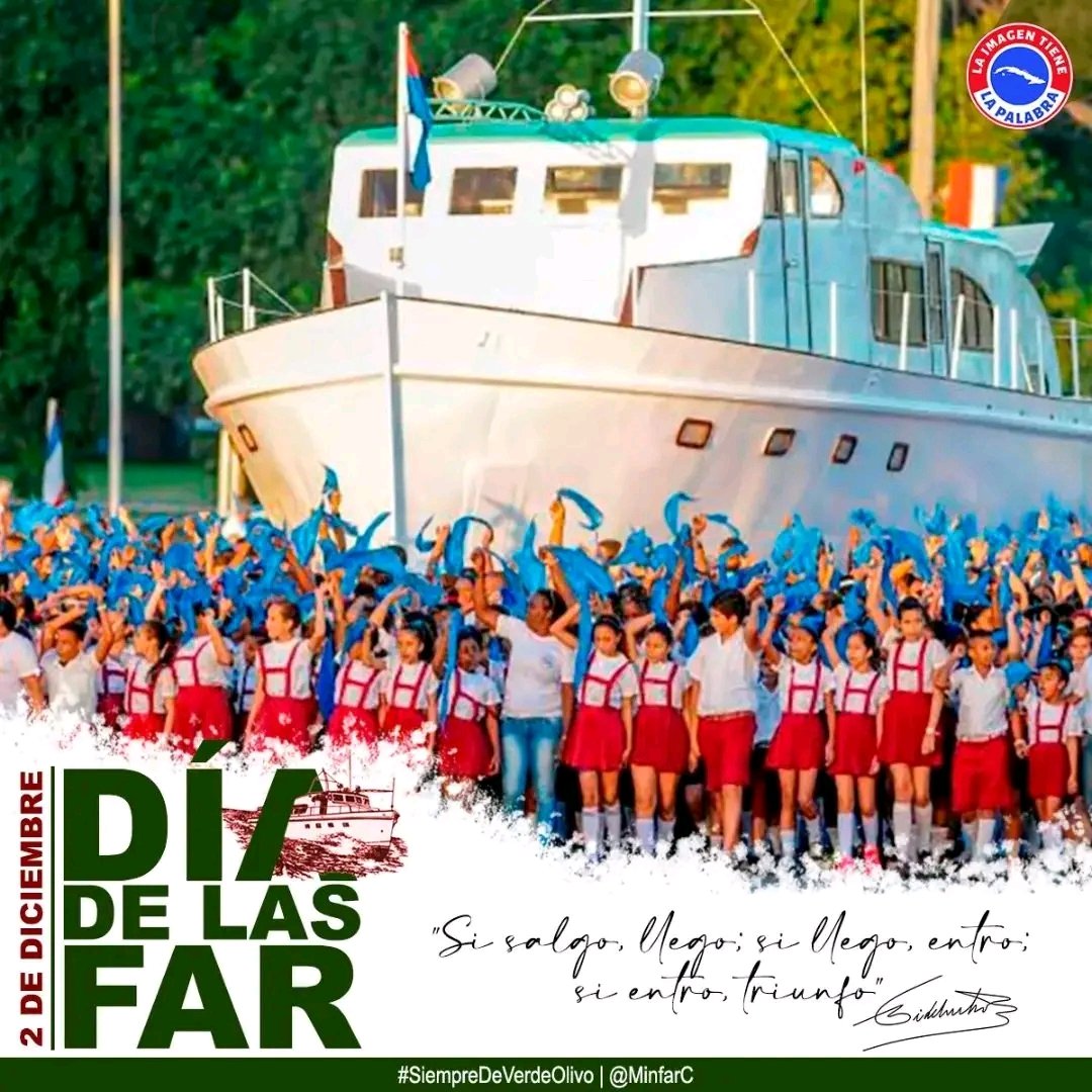 ❤️🇨🇺 2 de diciembre, aniversario 67 del desembarco de los expedicionarios del yate Granma y Día de las Fuerzas Armadas Revolucionarias. Muchas Felicidades. #SiempreDeVerdeOlivo
#JuntosPorMayabeque
<a href="/aylinalvarezG/">Aylín Alvarez García</a> <a href="/UJCdeCuba/">UJC de Cuba</a> <a href="/BYuniaky/">Yuniasky Crespo Baquero.</a> <a href="/DrMoraMartin1/">Dr. Fernando de la Mora</a> <a href="/UJCMayabeque1/">UJC Mayabeque</a>