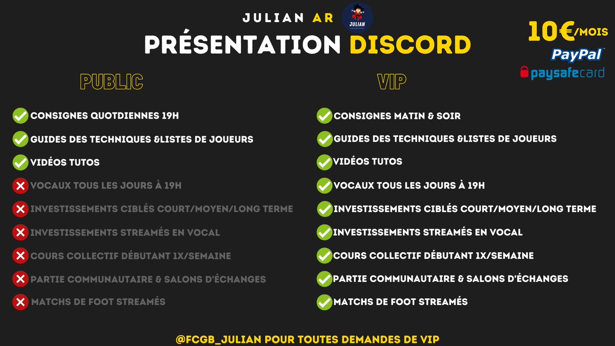 🆕Ouverture des inscriptions du VIP pour le mois de décembre

🔗Lien partie publique avec consignes quotidiennes, listes de joueurs dont la nouvelle liste spéciaux low cost, vidéos tuto etc : discord.gg/r9YVubB

🔓Demande de VIP : <a href="/FCGB_Julian/">Julian Discord VIP</a>