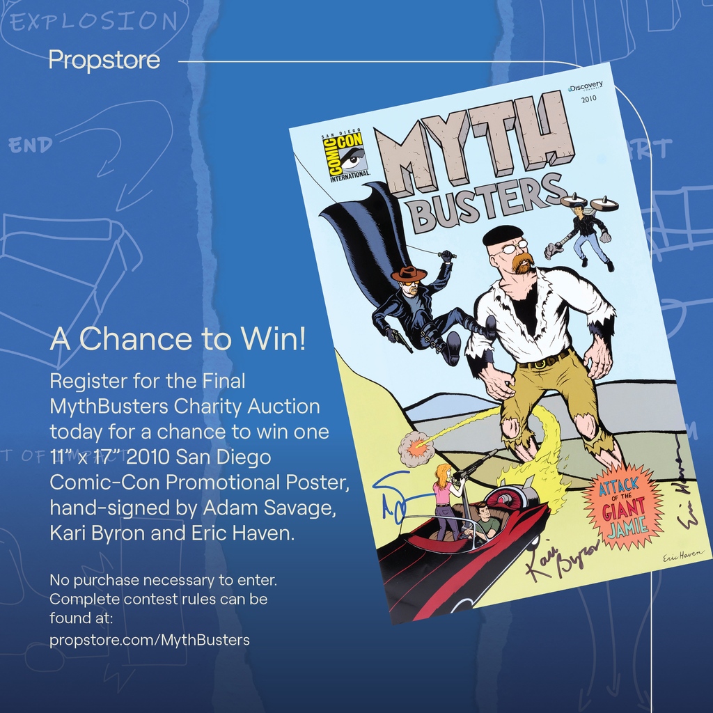 Want a chance to win an autographed MythBusters poster from 2010 San Diego Comic-Con?  Simply register for the auction happening right now and you will be automatically entered to win!

propstoreauction.com/lot-details/in…

#mythbusters #mythbustersjr #adamsavage  #tested #steamfoundation
