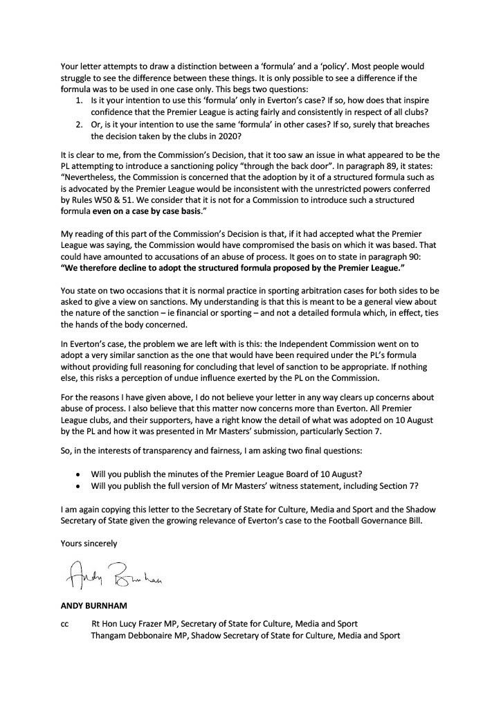 I have replied to the letter I received from the <a href="/premierleague/">Premier League</a>.

If anything, I am now MORE concerned about the handling of @everton’s case.

Read my full response here. 👇🏻