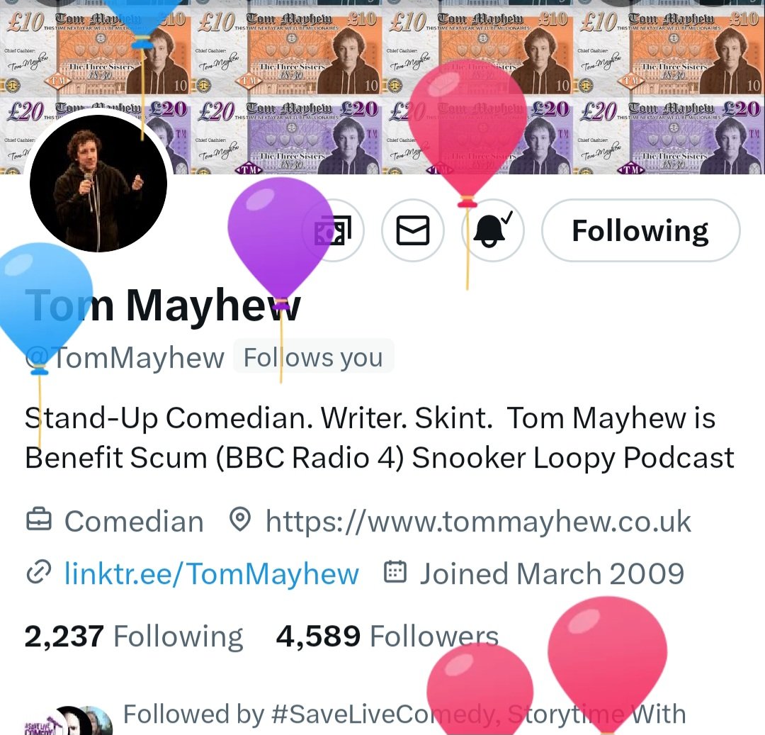 🎵 Happy birthday to you, happy birthday to you, happy birthday dear <a href="/TomMayhew/">Tom Mayhew</a>, happy birthday to you!🎵 
It's time for the balloons! 
tommayhew.co.uk