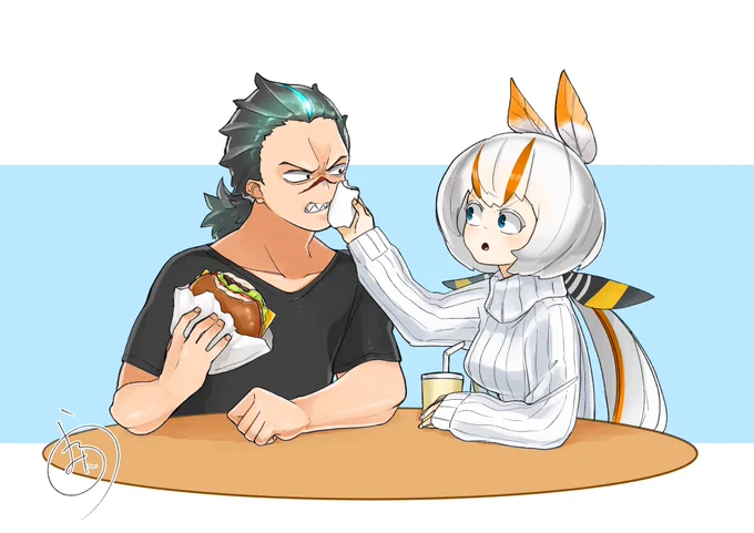 KOM公開当初に描いたゴジラとモスラの擬人化です地雷だったらすんません 