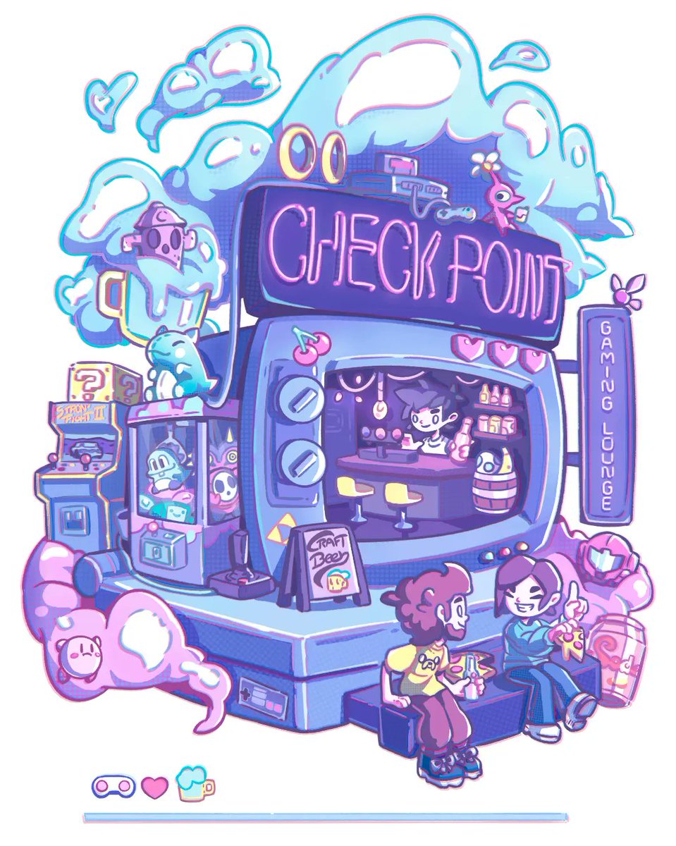 _Sayuuko_'s tweet image. Commission for @Checkpoint_BCN ! A gaming bar full of videogame references ^^
#videogame #art #pokemon #nintendo #adventuretime #zelda