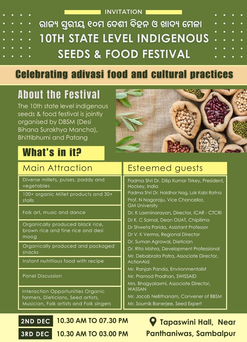 ranjanpanda's tweet photo. Preserving native seeds is among the first-line #ClimateResilience actions. However, seed preservation can't yield sustainable results unless the local commons such as soil, water &amp; forests are protected. 
At 10th Indigenous Seeds &amp; Food Festival.
#CommonsClimateConnect #CROPS4HD https://t.co/RHmCB4C7b7