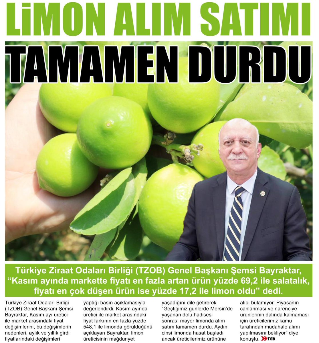 semsibayraktar's tweet photo. Kasım ayı üretici ile market arasındaki fiyat değişimlerini, başta limon olmak üzere yaşanan bu değişimlerin nedenlerini, aylık ve yıllık girdi fiyatlarındaki değişimleri değerlendirdiğim basın açıklaması gazetelerde geniş yer aldı. https://t.co/tEFaOhxdH0