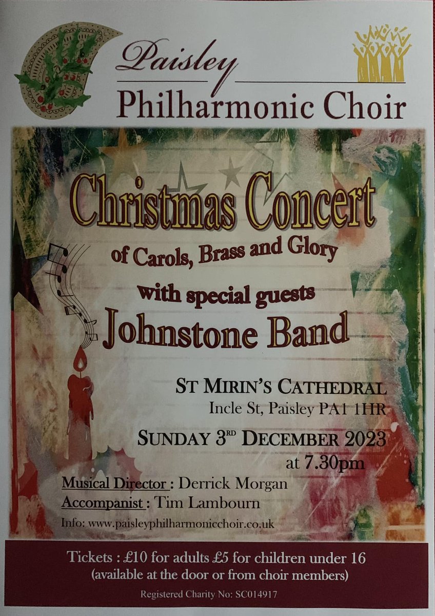 We’re looking forward to the Paisley Philharmonic Choir Christmas Concert on Sunday 3rd December in St Mirin's Cathedral Paisley 7:30pm #christmas2023 #johnstone #paisley