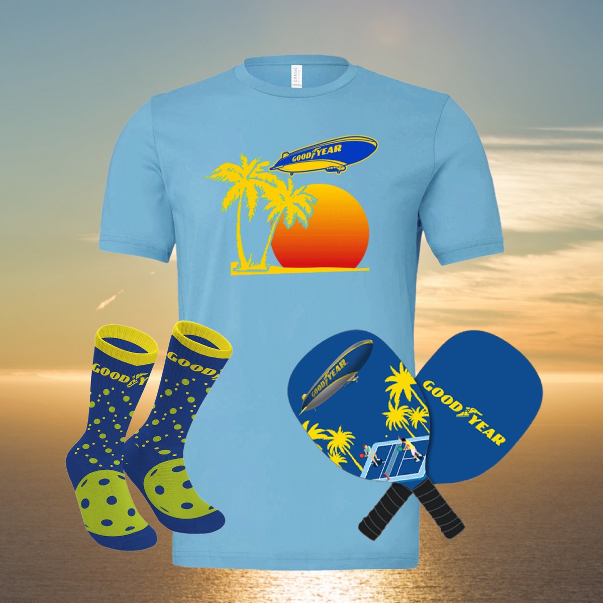 GoodyearBlimp's tweet photo. We’re making history with the Blimp’s first appearance at a Pickleball tournament at the @PPAtour Finals tomorrow! Now, you can bring the Blimp to every Pickleball match with our new limited edition merchandise collection: https://t.co/iHrpV89P5g https://t.co/XF32nbF5uu