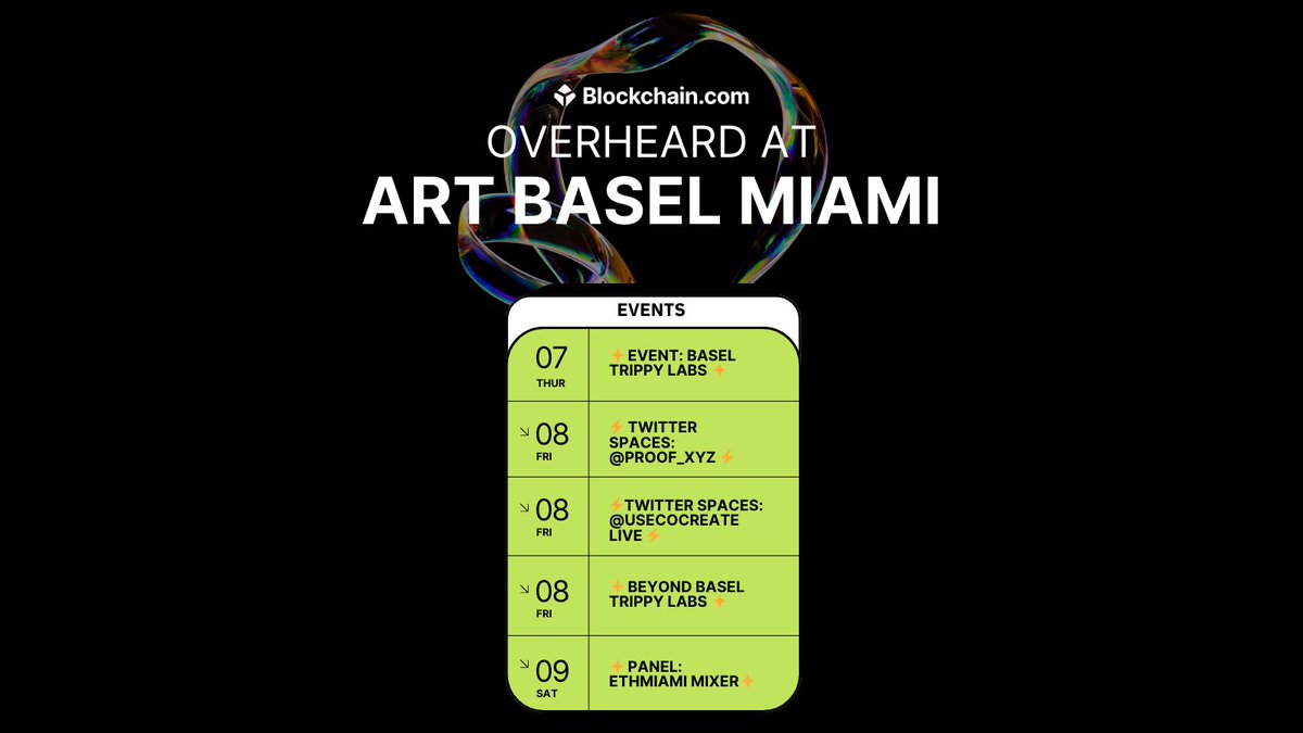 #ArtBasel Miami roll call 🥁 @TrippyLabs @EthMiami @proof_xyz @usecocreate 🌴 🌴 🌴