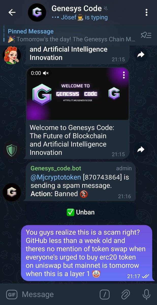 rgr_park's tweet photo. Guys, #genesys @GenesysCode is a scam. Be careful. Mainnet tomorrow but encouraging buys on uniswap w/o any plans or mention of a token swap. Got banned when  I asked.
@im_goomba don't get scammed
#layer1 #scam $eth $lila $bypass https://t.co/vqYqjHJEGL