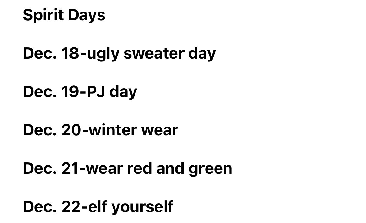Here are the spirit days at <a href="/SACTVDSB/">Sir Arthur Currie PS</a>  this Winter!