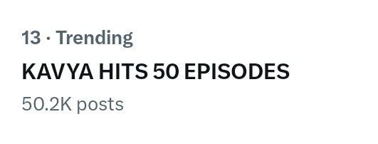 Tanushreedev7's tweet photo. Congratulations everyone for 50k!!!

KAVYA HITS 50 EPISODES https://t.co/Lmtq1lBKHG