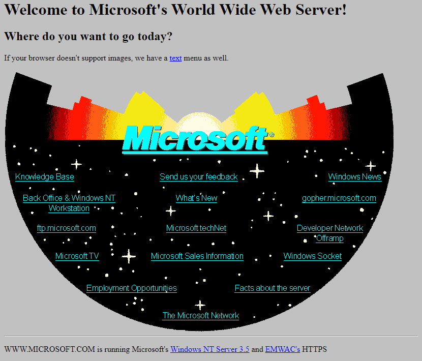 WebDesignMuseum's tweet photo. Microsoft website in 1994

#webdesignhistory https://t.co/7yVKkLBhjK