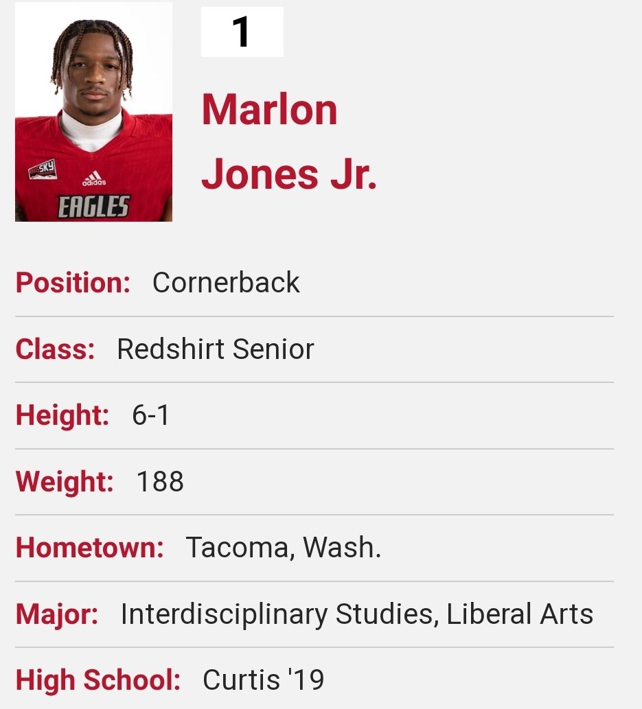 Eastern Washington DB Marlon Jones entered the portal as a grad transfer; he totaled 158 tackles, 7 TFL, 9 INT and 23 PD during his time with the Eagles @mjjr_6