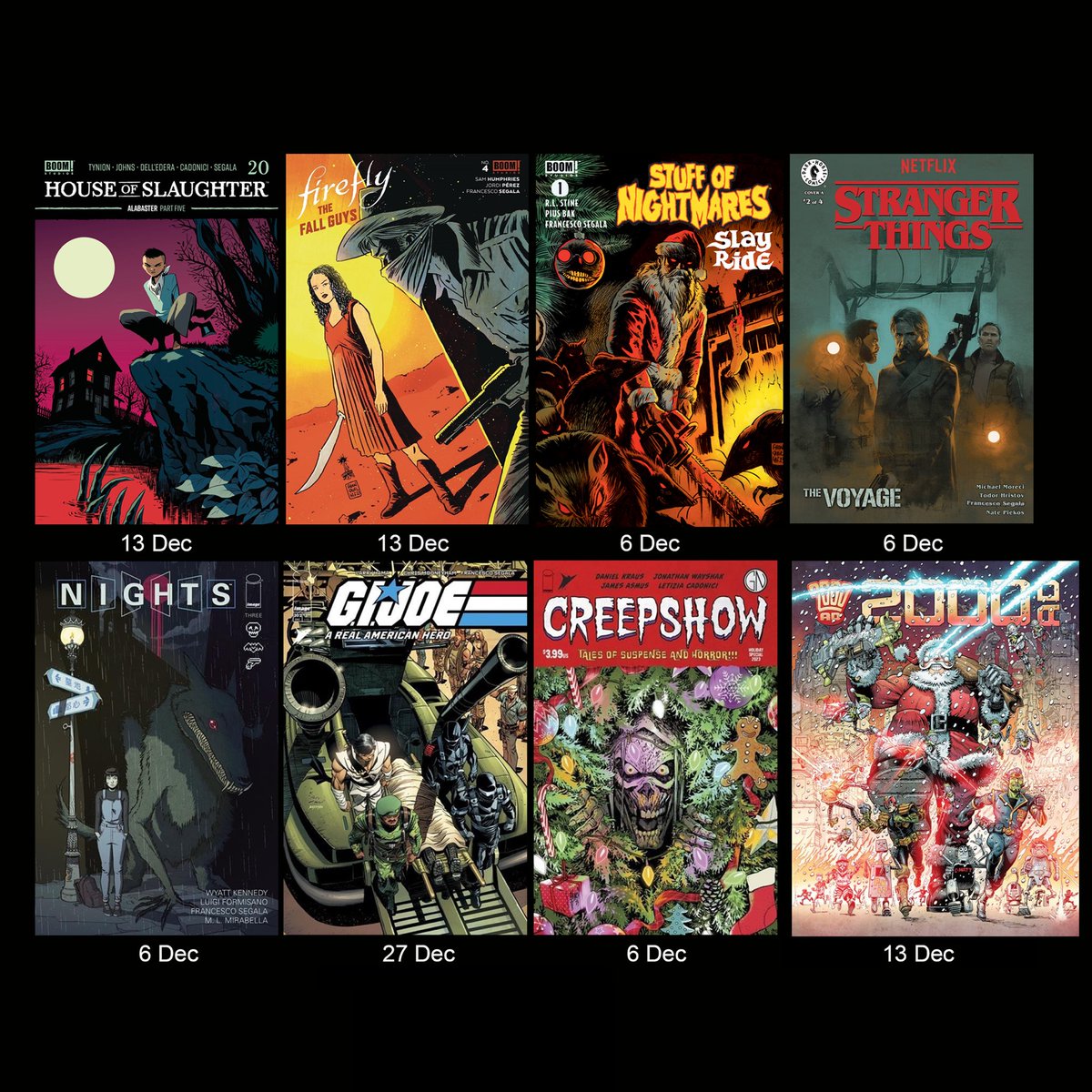 Comics with my colors out this December! @boomstudios @DarkHorseComics @ImageComics @Skybound #2000ad As always GIGANTIC thanks to my flatters @faureiana @PozzaAgnese @sabrinadelgrosso I’d do 1/10 of all this without them #comics #colorist