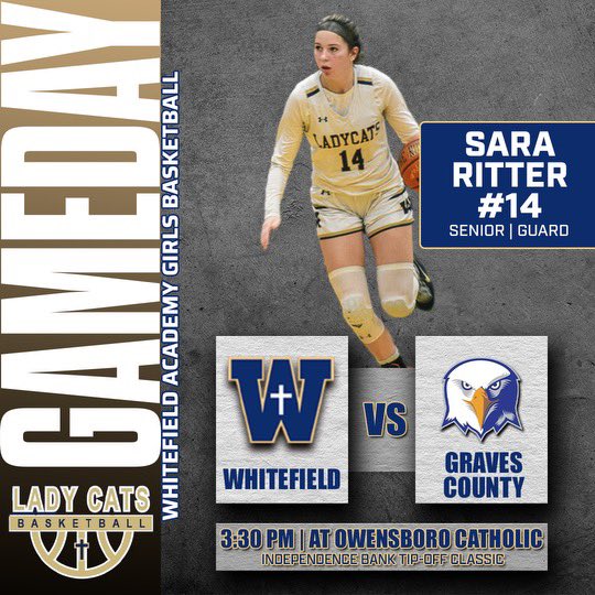 IT’S GAMEDAY‼️
Lady Cats travel to Owensboro for the Independence Bank Tip Off Classic. 

🆚 Graves County
⏰ 3:30 (CST)
📍 Brescia University
